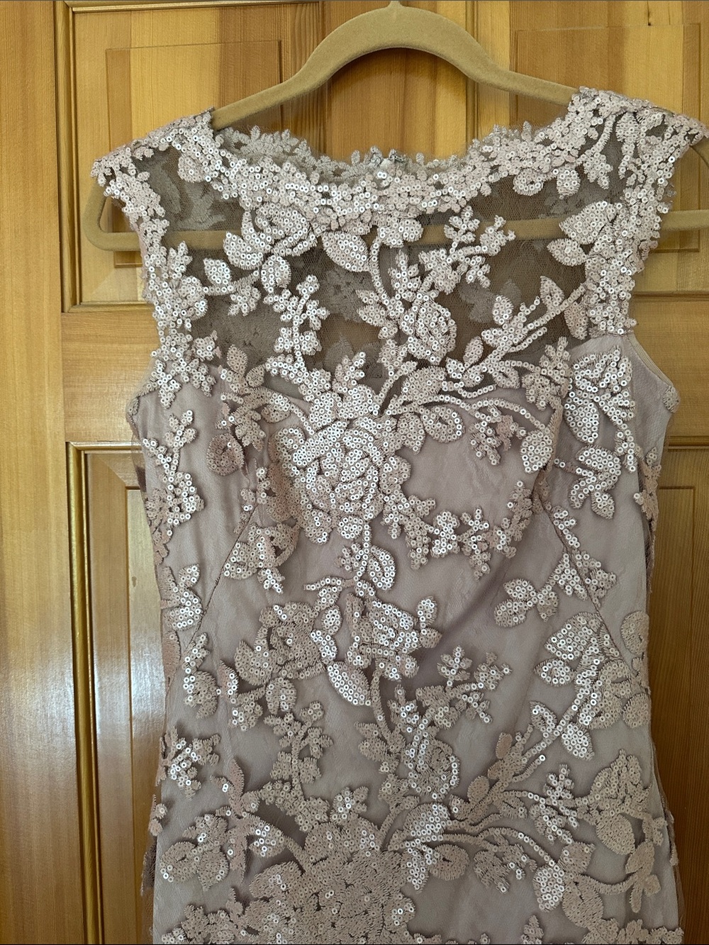 Tadashi Shoji Blush Pink Sequin Floral Lace Midi Dress Cocktail Wedding Size 4 - Picture 5 of 17